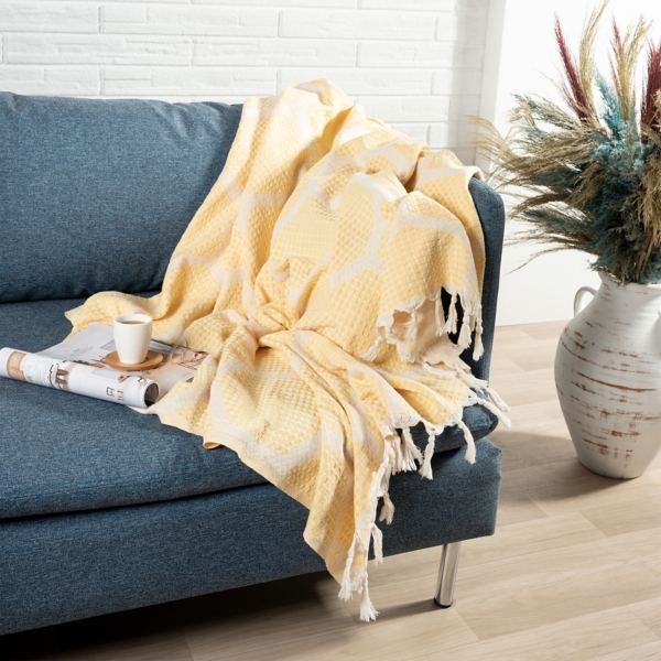 Yellow Honeycomb Cotton Throw