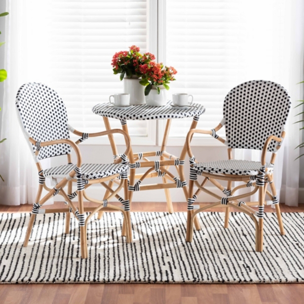Black and White Woven Dining Chairs, Set of 2