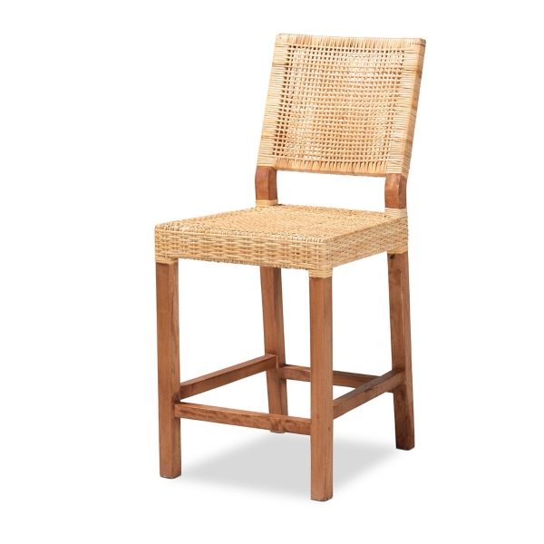 Natural Rattan and Wood Counter Stool