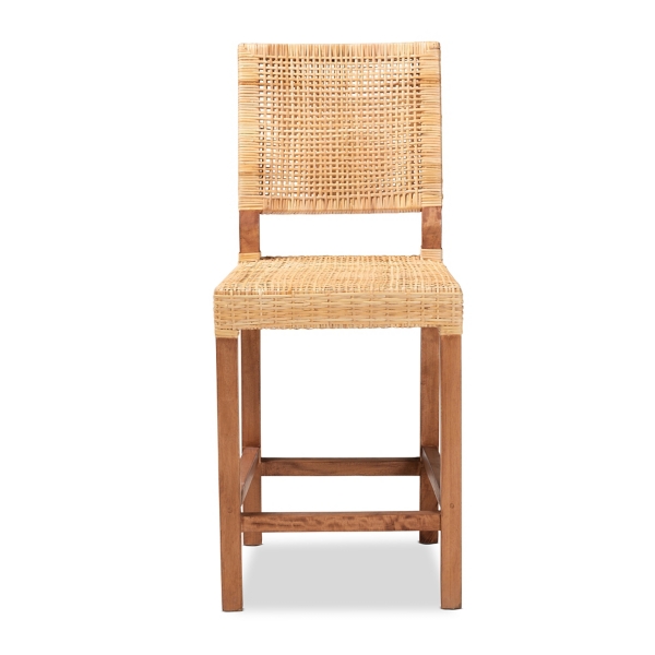 Natural Rattan and Wood Counter Stool