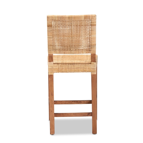 Natural Rattan and Wood Counter Stool