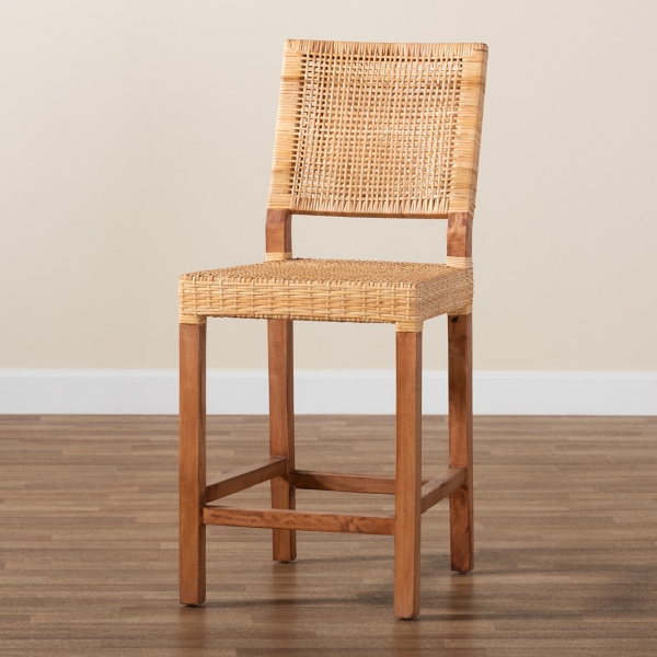 Natural Rattan and Wood Counter Stool