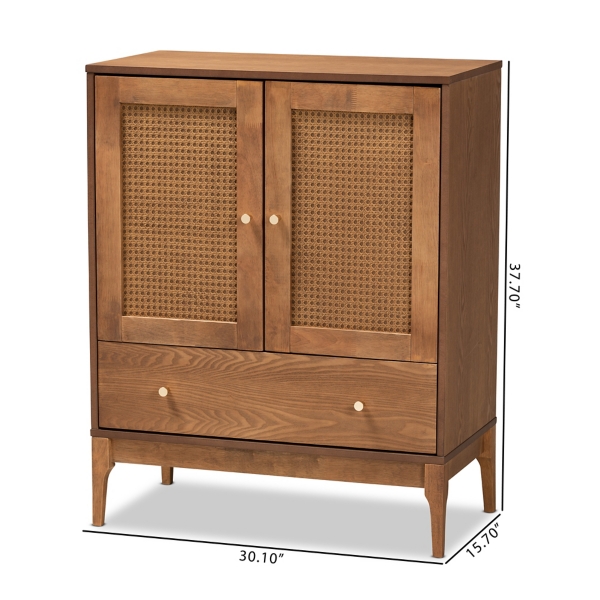 Mid-Century Modern Rattan Walnut Cabinet