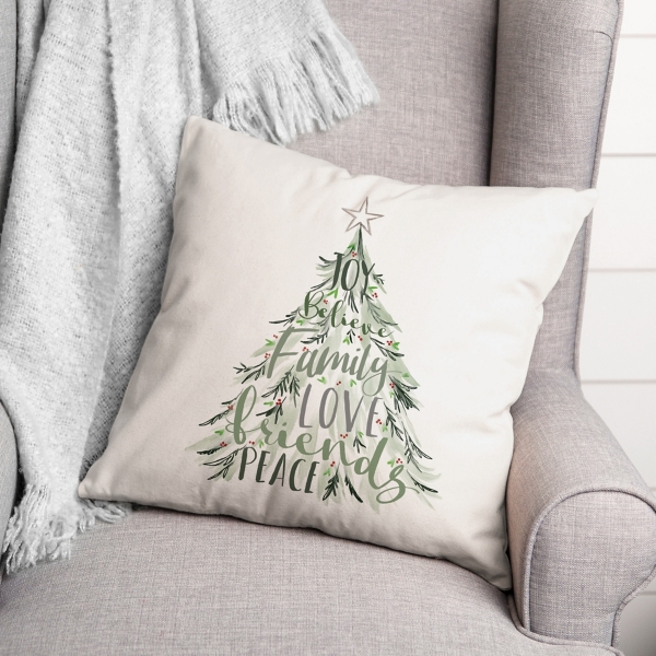 Word Tree Christmas Pillow
