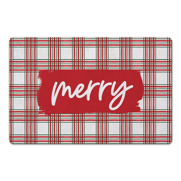 Merry Red Plaid Christmas Kitchen Mat