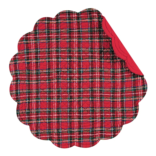 Christmas Red Plaid Scalloped Placemats, Set of 6