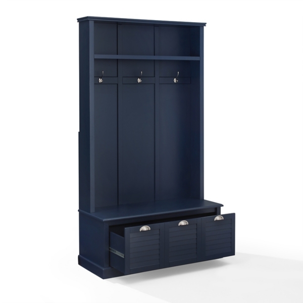 Navy Wood Storage Bench Hall Tree