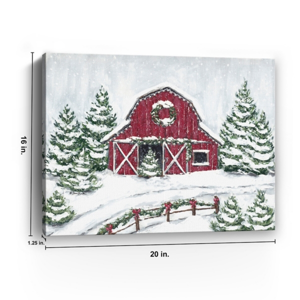 Winter Red Barn Canvas Christmas Art Print