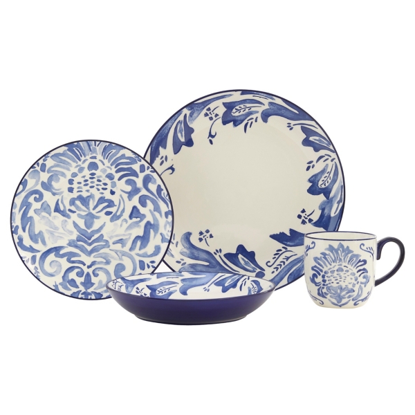 French Blue Damask 16pc. Dinnerware Set Kirklands Home