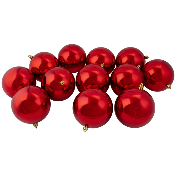 Shiny Red Shatterproof Ball Ornaments, Set of 12