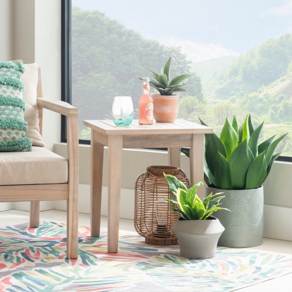 Natural Acacia Wood Slatted Outdoor Side Table