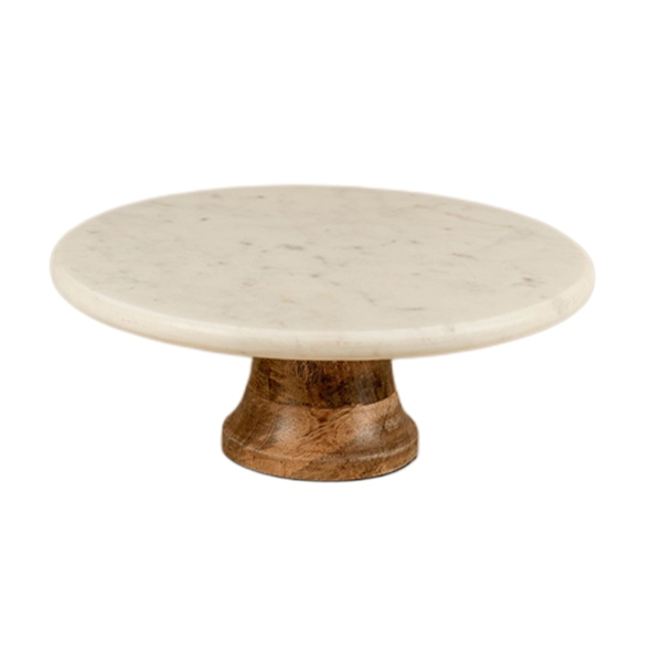 Round White Marble and Wood Cake Stand Kirklands Home