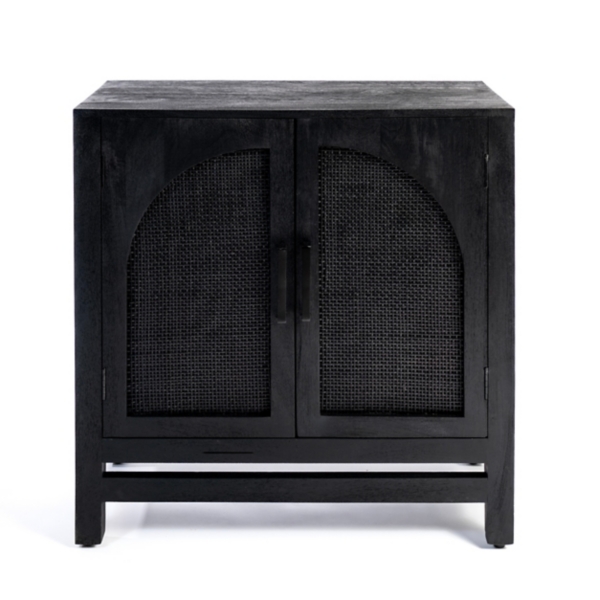 Ashlar Black Wood and Faux Cane Storage Cabinet with Drawers by World Market