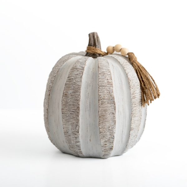 Whitewash Beaded Tassel Pumpkin, 7 in. | Kirklands Home