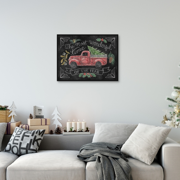 Christmas Chalkboard Truck Framed Canvas Art Print