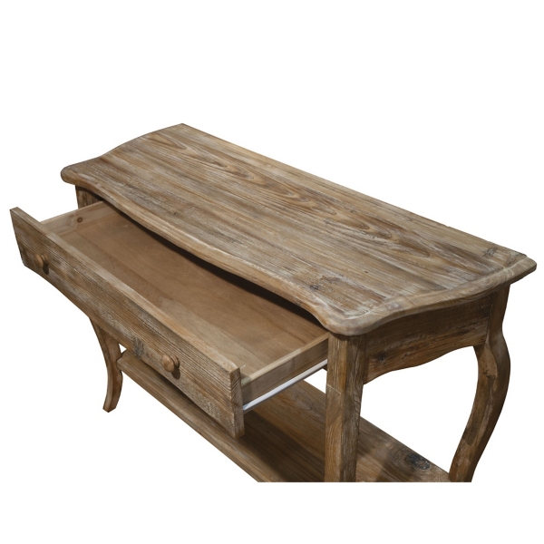 Rustic Brown Wood Curved Console Table