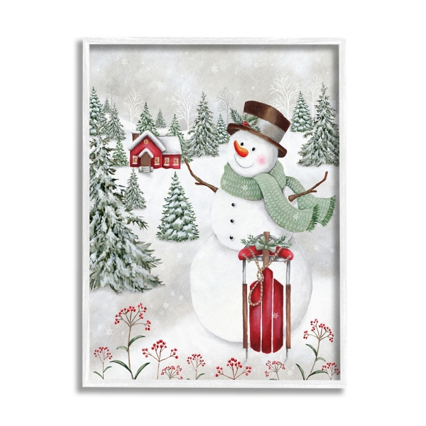 Sledding Snowman Framed Art Print | Kirklands Home