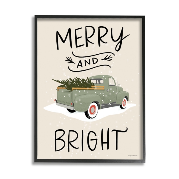 Merry & Bright Green Truck Framed Art Print Kirklands Home