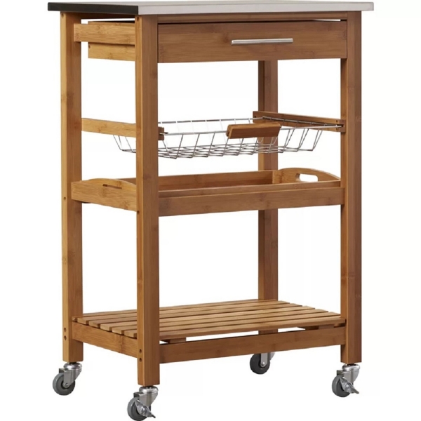Wood and Stainless Steel 3Tier Kitchen Cart Kirklands Home