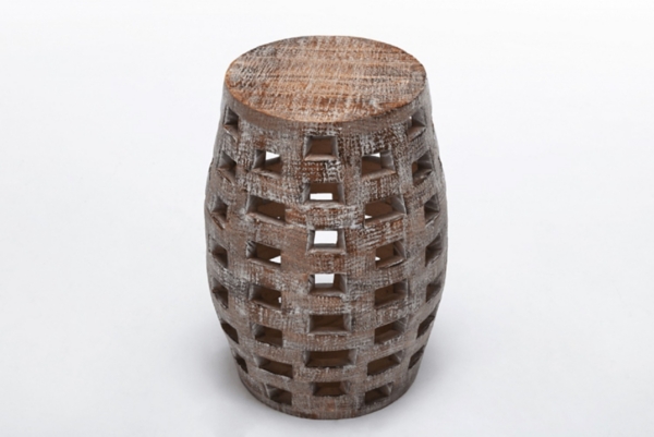 Whitewashed Wood Barrel Patterned Side Table Kirklands Home