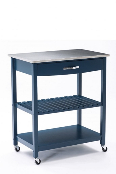 Navy Wood and Stainless Steel Top Kitchen Cart Kirklands Home
