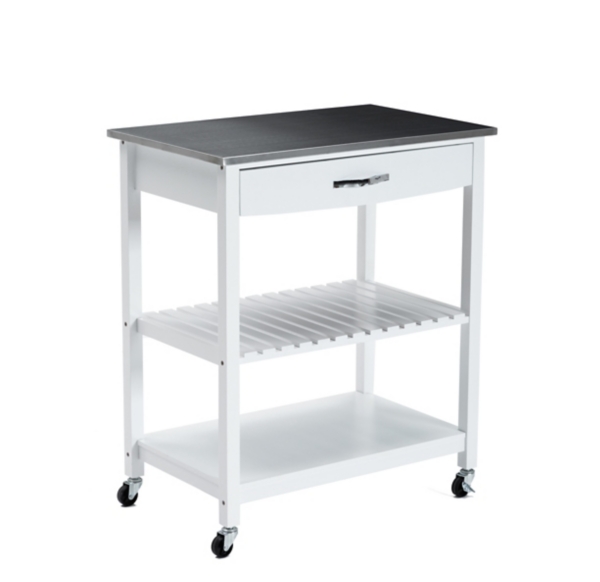 White Wood and Stainless Steel Top Kitchen Cart Kirklands Home
