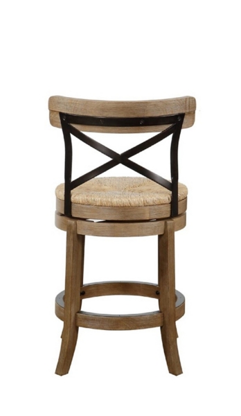 Light Brown Wood and Seagrass Swivel Counter Stool