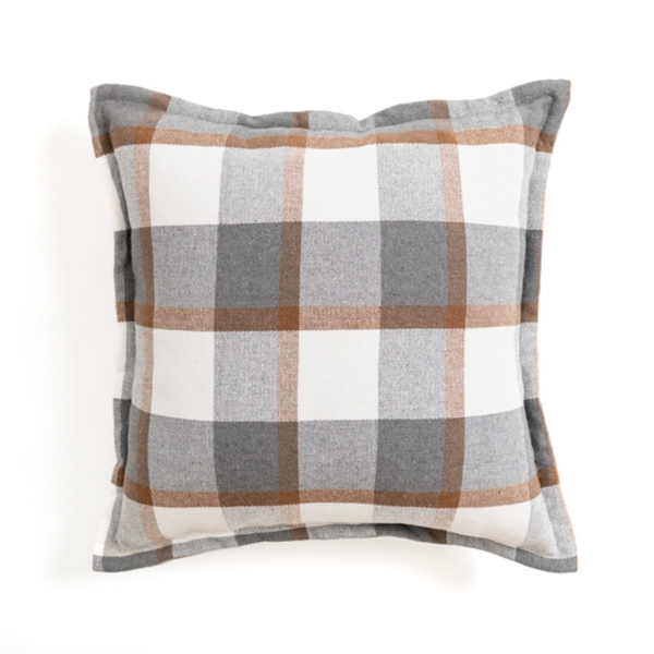 Set of 4 Taupe / Gray Woven Plaid Farmhouse Throw Pillows 