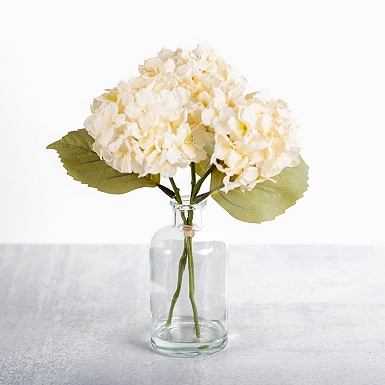 White Hydrangea Arrangement in Woven Basket