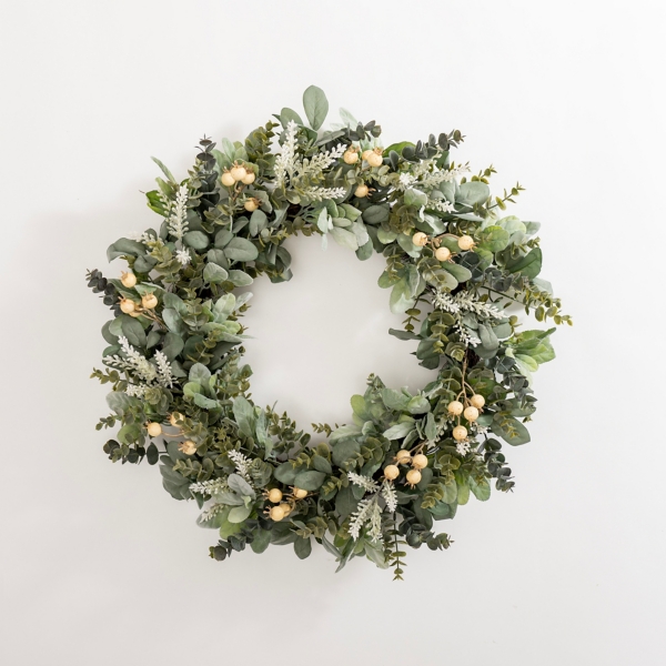 Mixed White Berry Eucalyptus Wreath