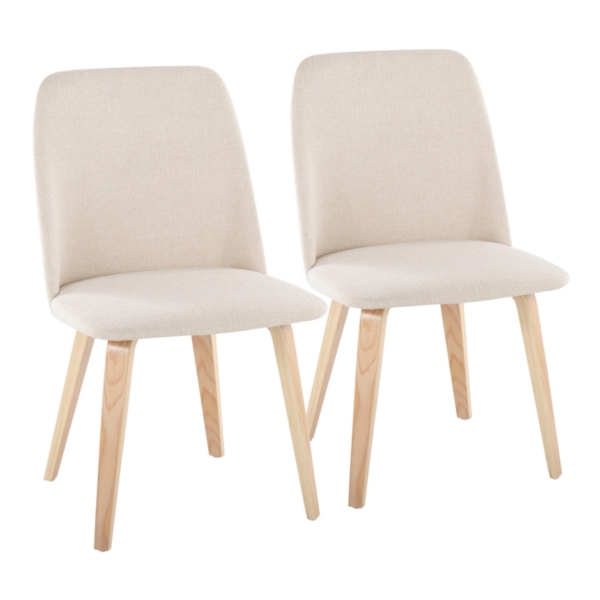 Cream Faux Leather Wood Dining Chairs, Set of 2
