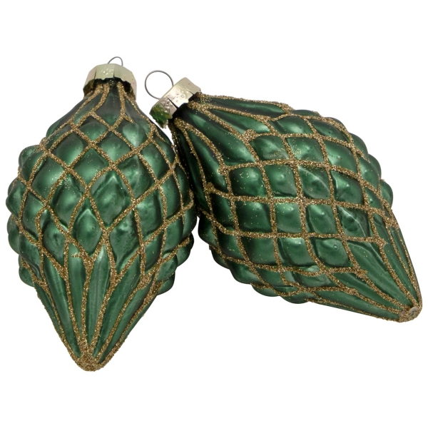 Green & Gold Onion & Finial Ornaments, Set of 4