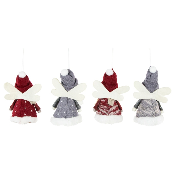 Red and Gray Angel Plush Ornaments, Set of 4
