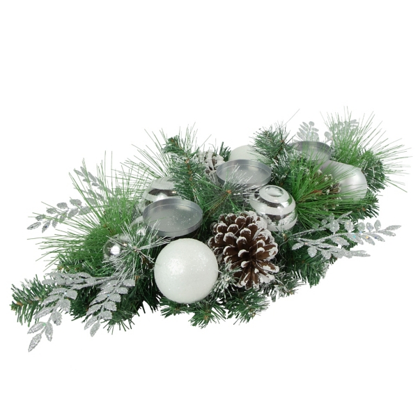 Green Pine and Ornament Candle Centerpiece