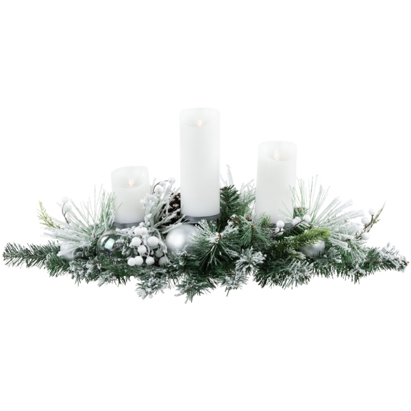 Flocked Pine and Ornament Candle Centerpiece | Kirklands Home