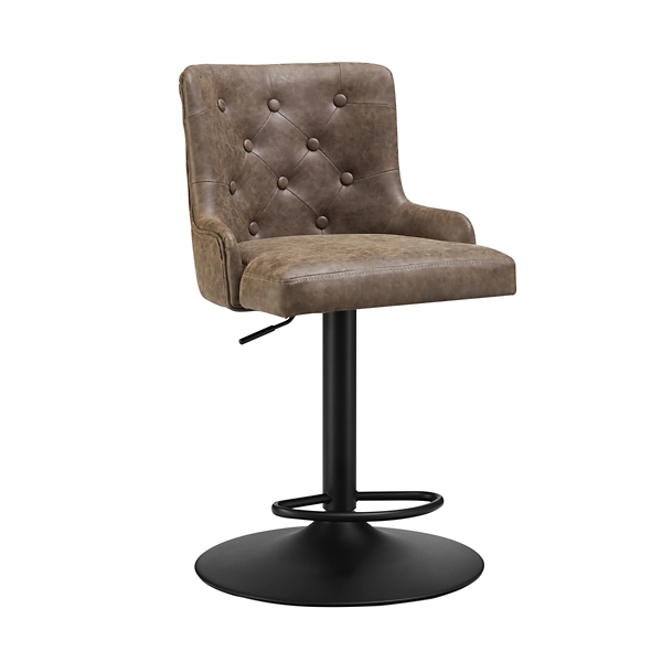 Brown Faux Leather Tufted Adjustable Swivel Stool | Kirklands Home