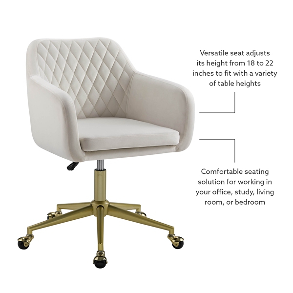 Cream Upholstered Tufted Swivel Office Chair