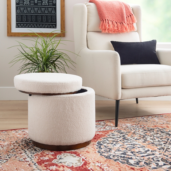 White Sherpa Upholstered Storage Ottoman