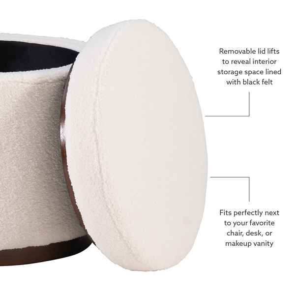 White Sherpa Upholstered Storage Ottoman