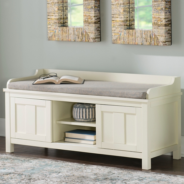 42 Modern Farmhouse Entryway Storage Bench - Grey Wash