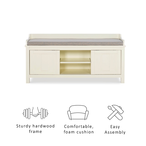 White Wood Upholstered Storage Bench