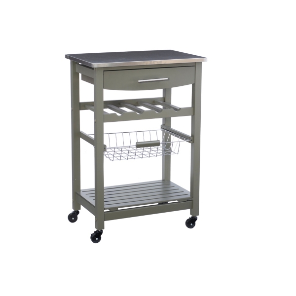 Gray Wood and Stainless Steel Kitchen Cart
