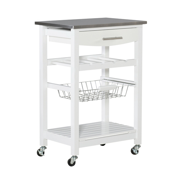 White Wood and Stainless Steel Kitchen Cart Kirklands Home