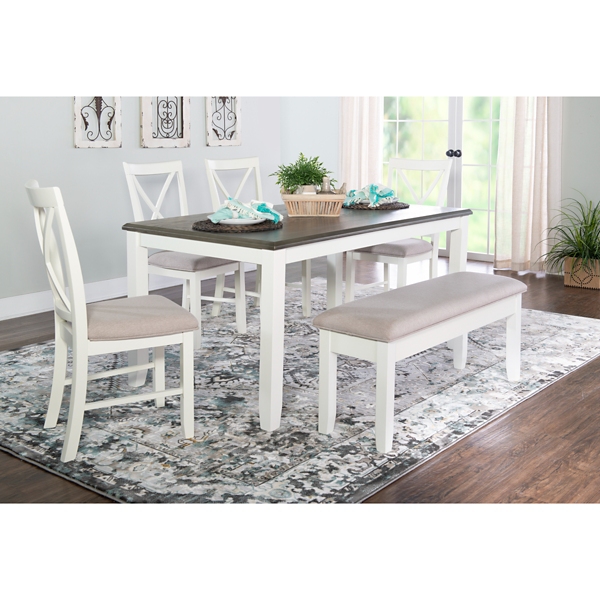 Gray and White Upholstered Wood 6-pc. Dining Set