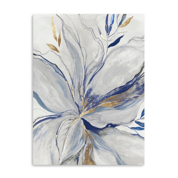 Original Acrylic Painting on Wrapped Canvas Blue & Gold Flowers buy Highlighted in White on Black Canvas--12x16