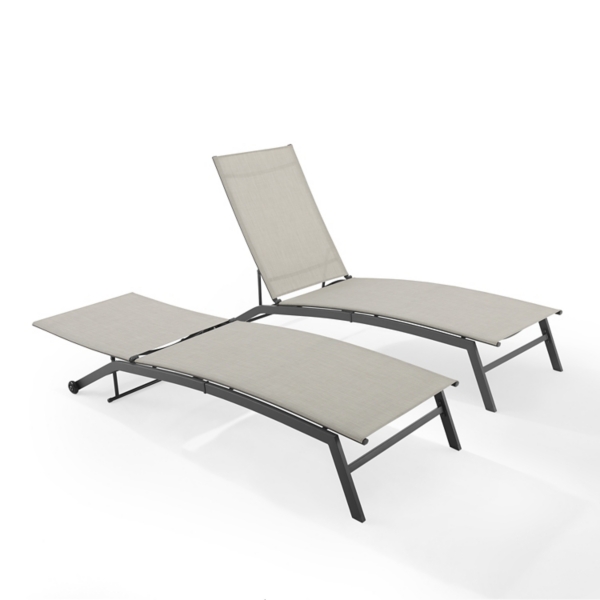 Gibson Gray Mesh Outdoor Loungers, Set of 2