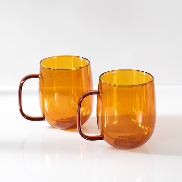 Elle Decor Double Wall Coffee Cups, Set of 2, Cute Coffee, Tea, and Milk  Glass Mugs with Handle, Insulated Espresso Cup, 10-Ounce, Amber