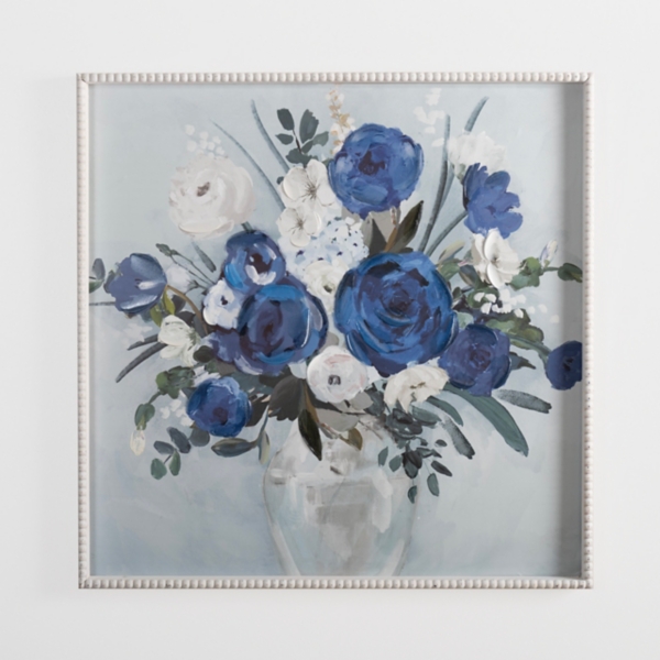 Blue Floral Beaded Framed Art Print