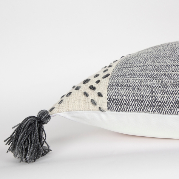 Gray Kantha Stitch Recycled Throw Pillow