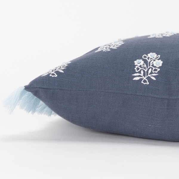 Blue French Floral Lumbar Pillow